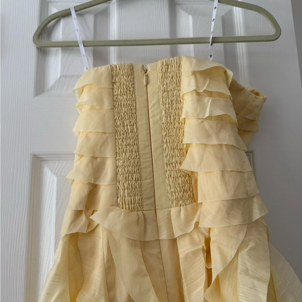 Aje Allaire Strapless Ruffled Shirred Faille Gown Butter Yellow NEW with tag - Picture 5 of 10